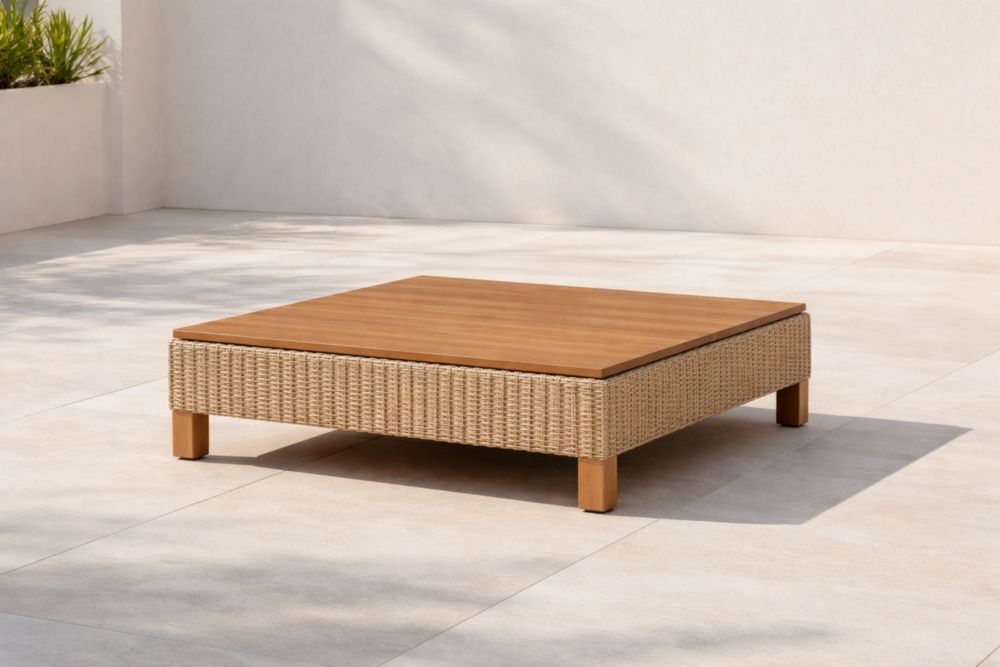 Tavolino da Giardino in Legno e Rattan Sintetico Quadrato