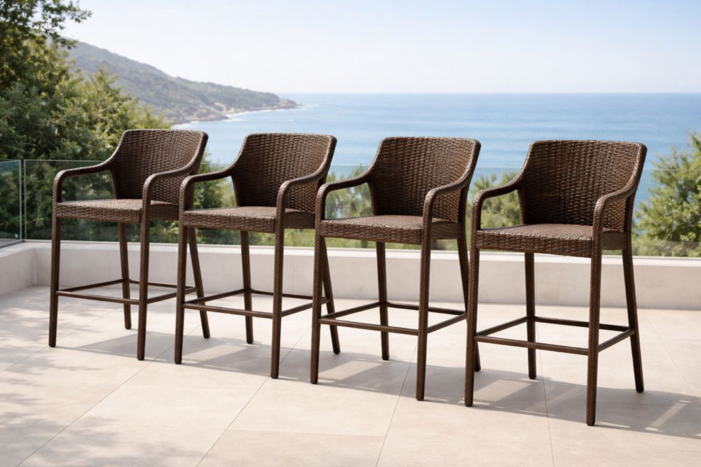 Set 4 Sedie da Bar per Esterno in Rattan Marrone