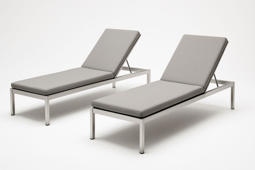 Set di Lettini Prendisole in Acciaio Inossidabile e Tessuto Grigio