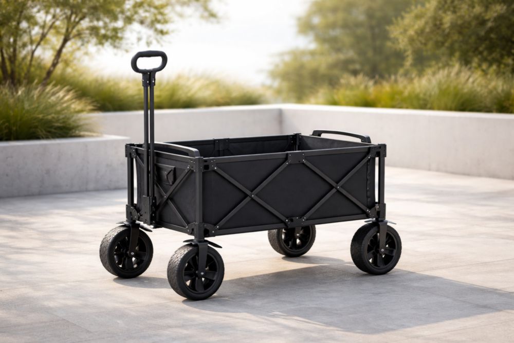 Carrello da Trasporto Pieghevole Nero in Metallo e Tessuto, 90x50x60 cm