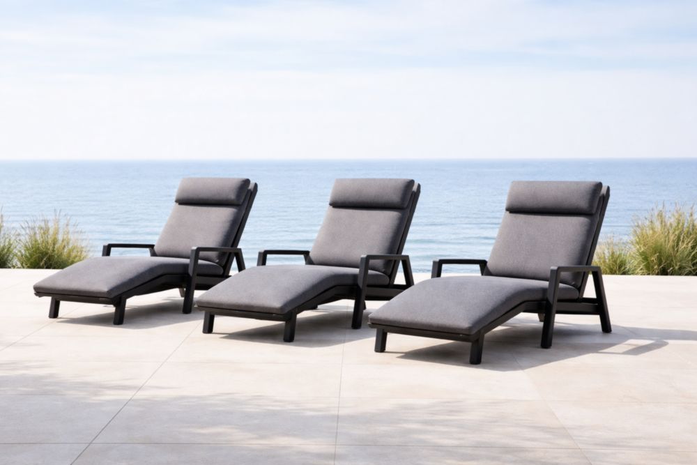 Set di lettini prendisole in alluminio nero e tessuto poliestere grigio