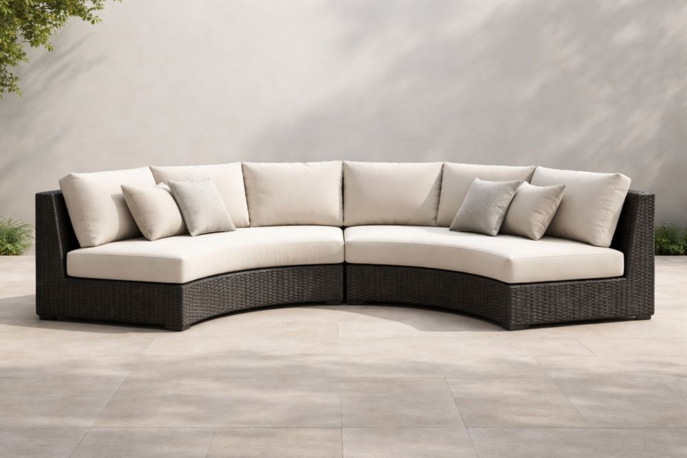 Divano Angolare da Giardino in Rattan con Cuscini in Schiuma Beige