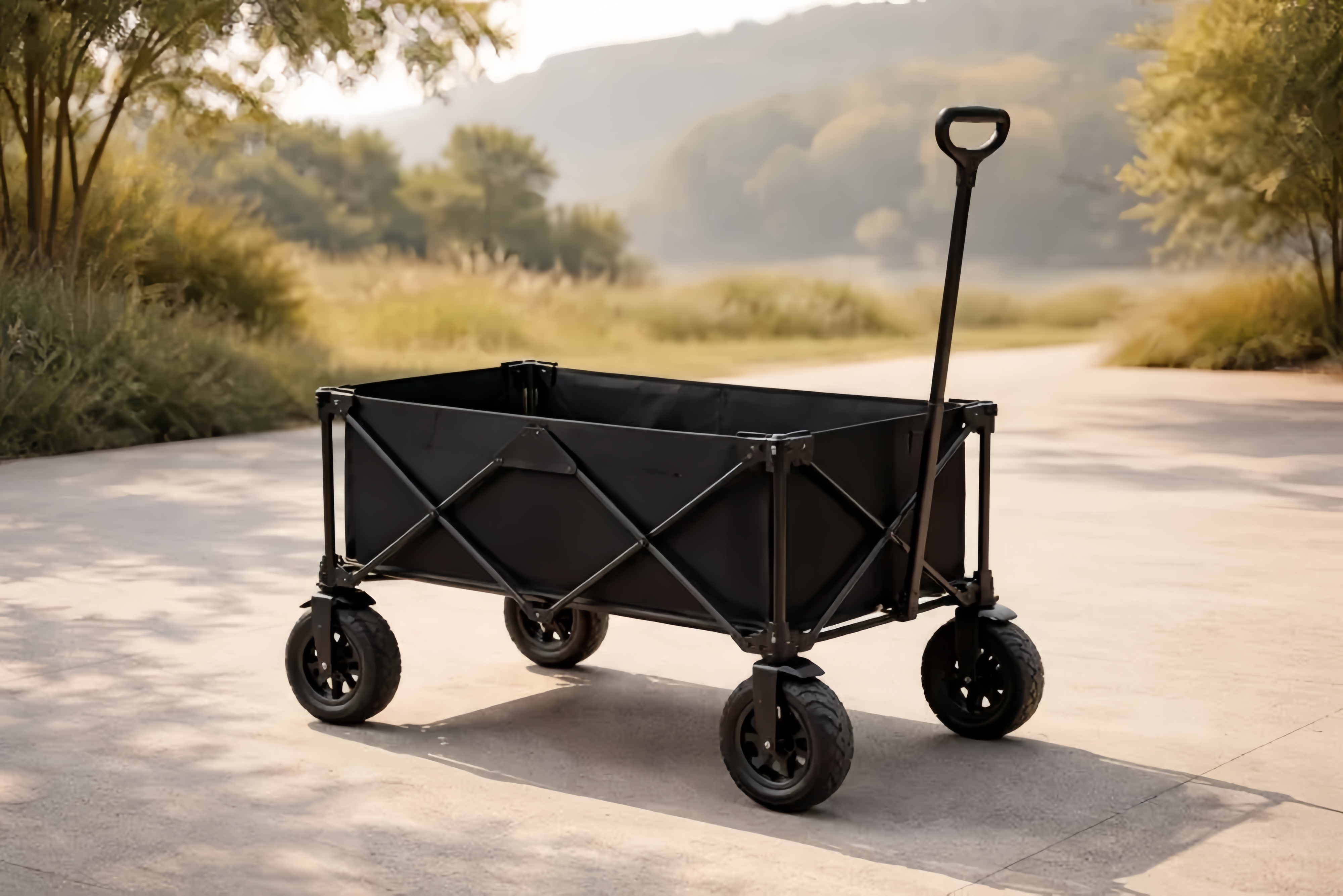 Carrello da Trasporto Pieghevole in Acciaio e Poliestere con Ruote Grandi