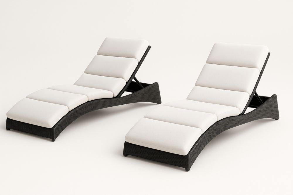 Set 2 Lettini Prendisole in Rattan Sintetico Bianco e Nero