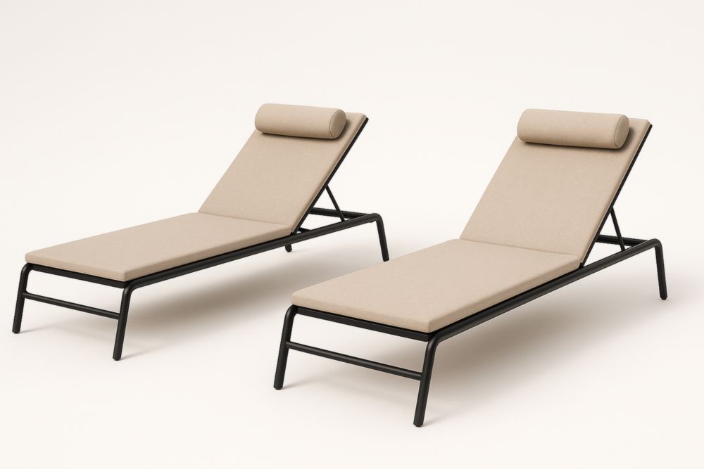 Set di Sdraio in Alluminio e Tessuto Beige 200x65x35 cm