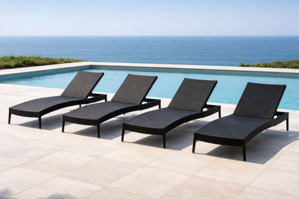 Set di Sdraio in Rattan Sintetico e Acciaio Nero