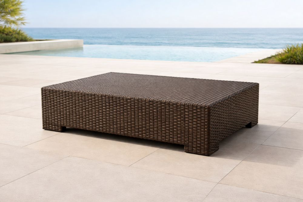 Tavolino da Esterno Rettangolare in Rattan Sintetico Marrone