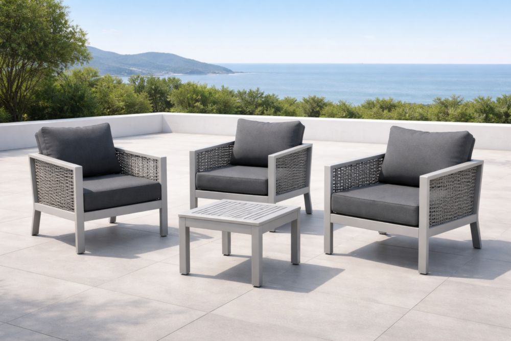 Set da Giardino in Metallo con Poltrone Grigio Scuro e Tavolino