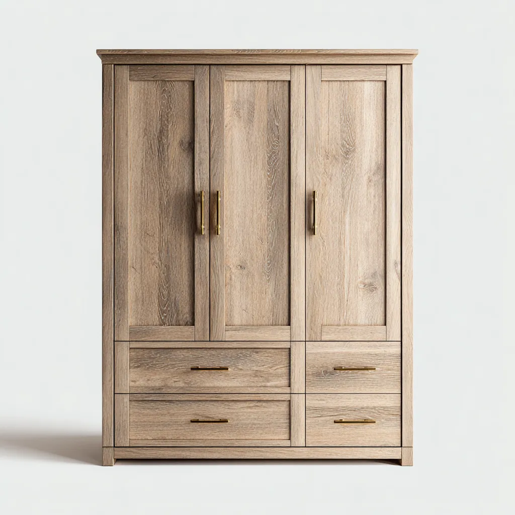 Kleiderschränke mit drei Türen - Holzwerkstoff - 138x56x192 cm - Eiche hell - Zeitloser Wohnstil-Nestgetbase