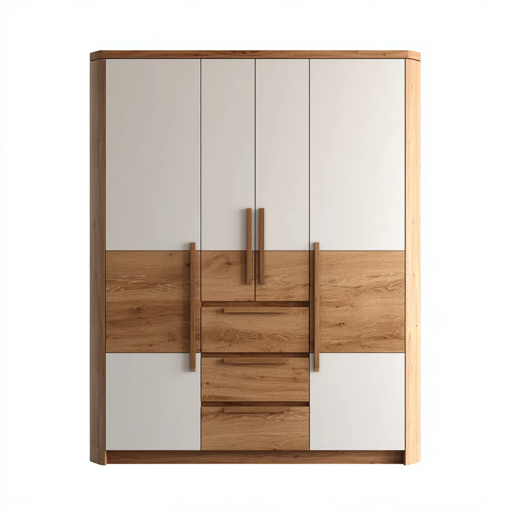 Kleiderschränke mit vier Türen-Kunstholz-Massivholz-220x60x210 cm-Weiß-Natur-Moderner Stil-Nestgetbase