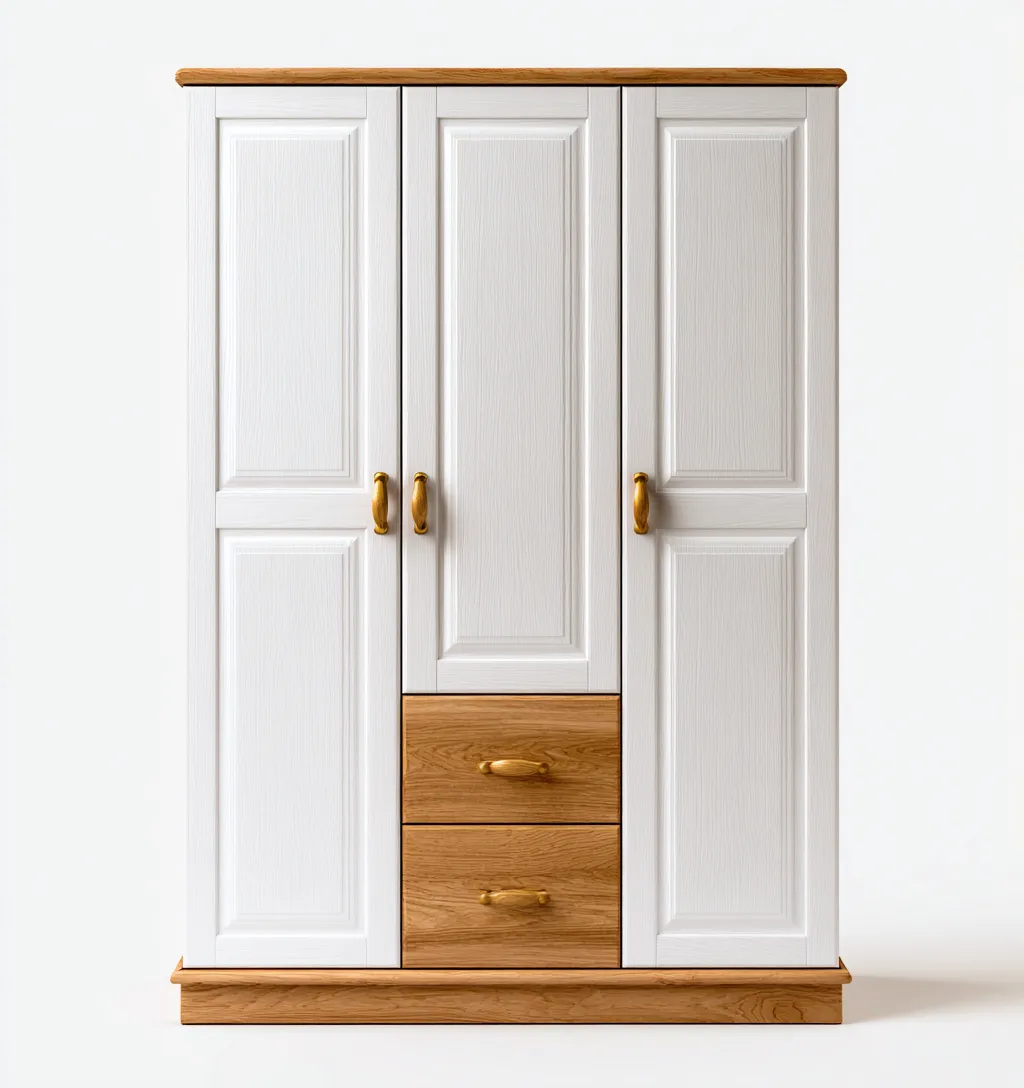 Kleiderschränke mit drei Türen - Holzwerkstoff - 132x55x190 cm - Weiß-Eiche - Klassischer Wohnstil-Nestgetbase