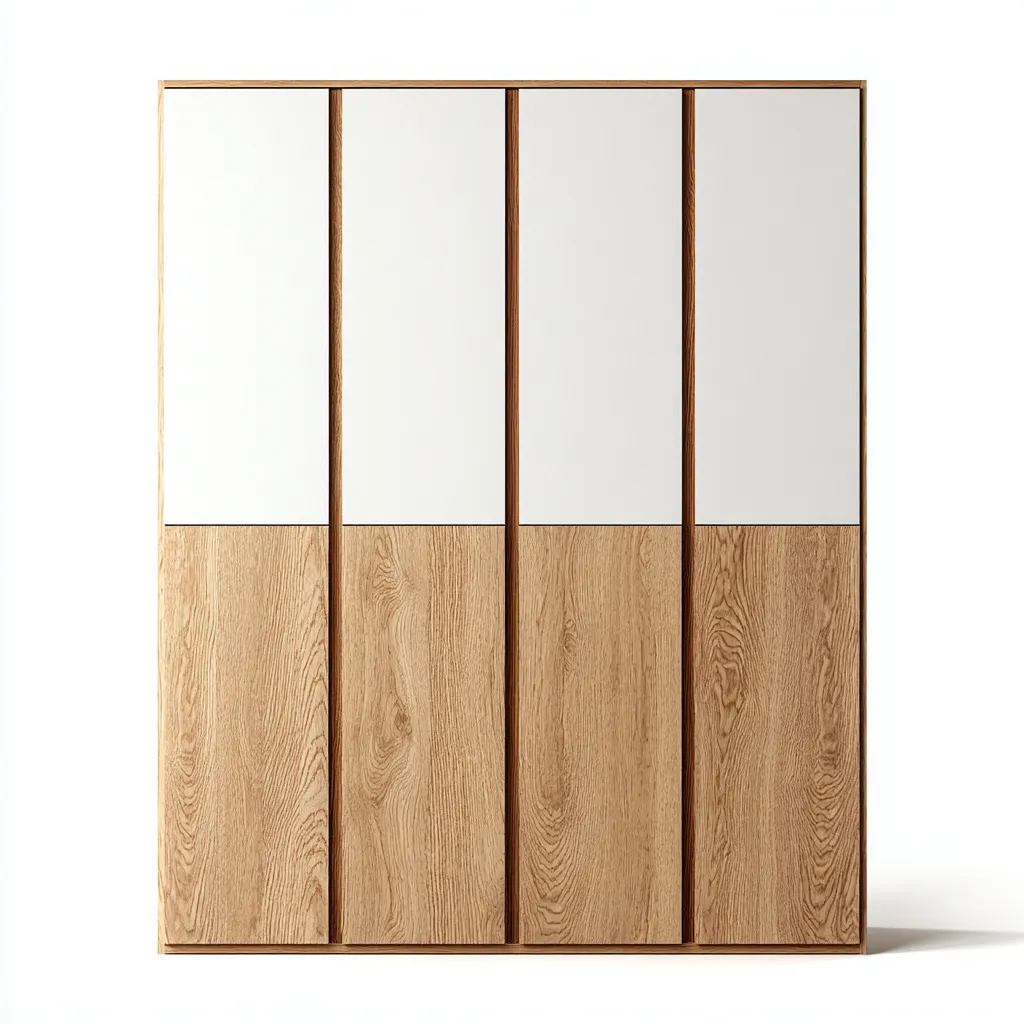 Kleiderschränke mit vier Türen-Kunstholz-Massivholz-240x62x215 cm-Weiß-Natur-Minimalistischer Stil-Nestgetbase