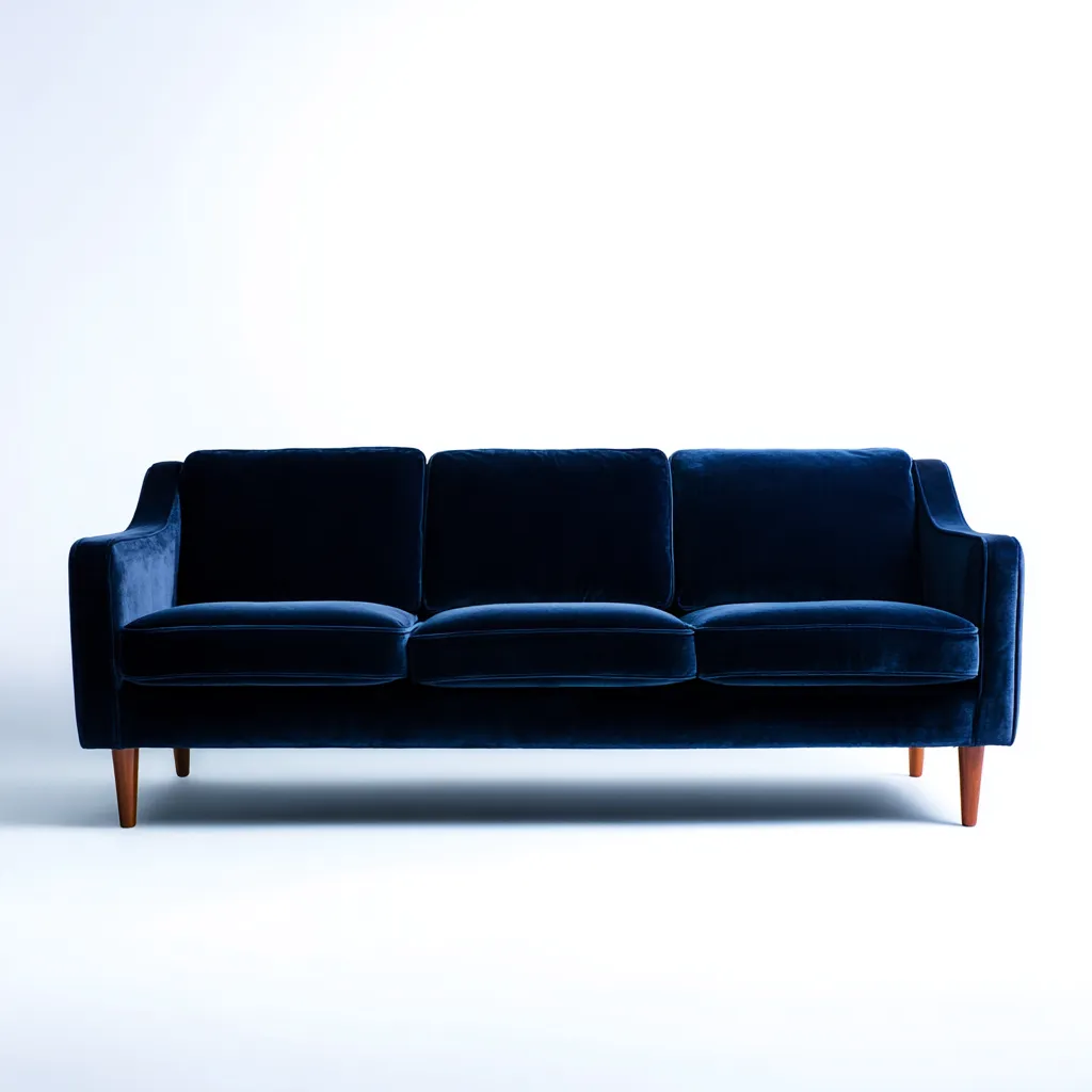 3 Sitzer Sofas-Samt-Holz-218x88x82 cm-Dunkelblau-Modernes Design-Nestgetbase