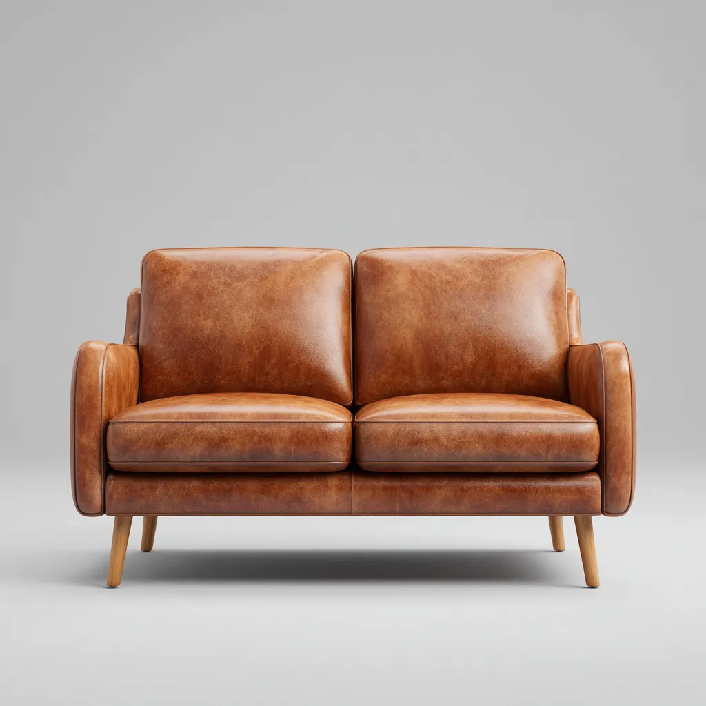 Zweisitzer Sofa-Leder-Holz-172x86x80 cm-Braun-Klassisch Modern-Nestgetbase