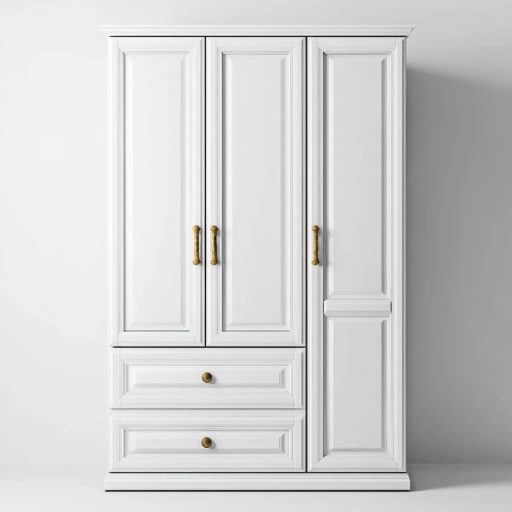 Kleiderschränke mit drei Türen - Holzwerkstoff - 136x57x198 cm - Weiß - Klassischer Wohnstil-Nestgetbase