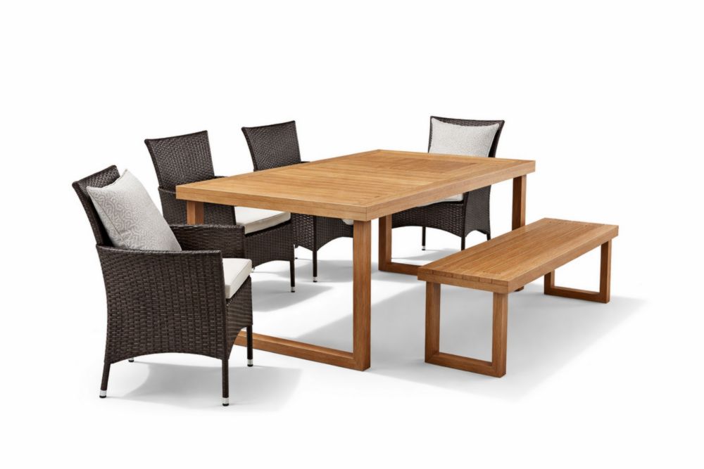 Set di Mobili da Giardino in Teak e Rattan 6 Pezzi
