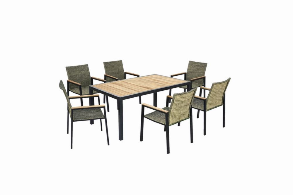 Set da pranzo in alluminio e polyrattan con 6 sedie