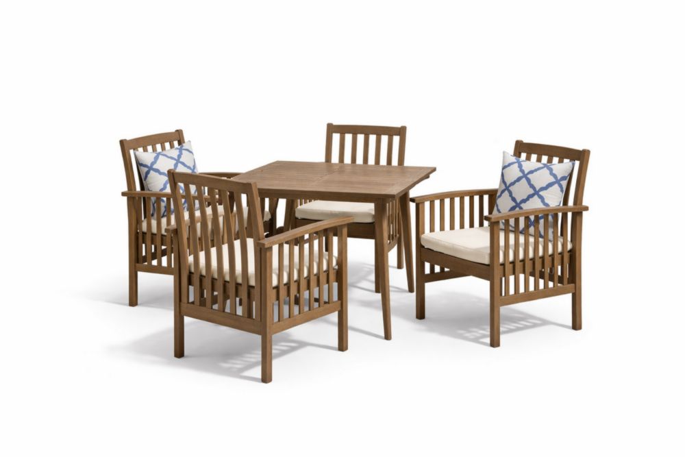Set da Giardino Tavolo Legno di acacia con 4 Sedie e Cuscini