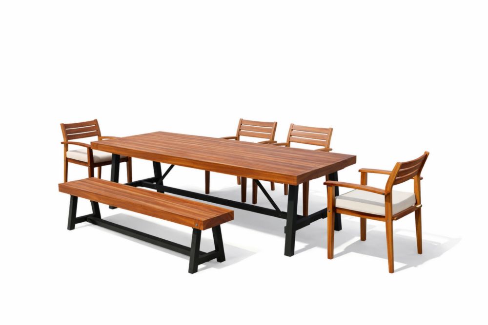 Set da Pranzo da Esterno in Legno di Acacia e Acciaio inossidabile 6 Pezzi