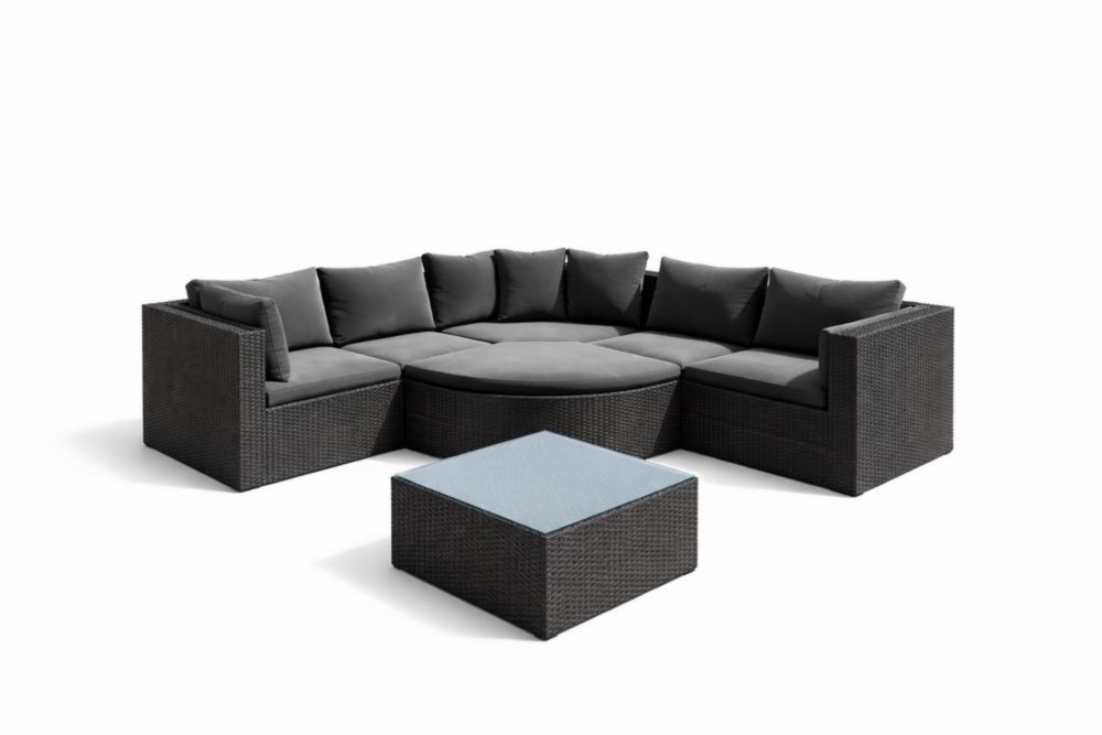 Set Divano Angolare in Rattan Sintetico con Tavolino Vetro Temperato