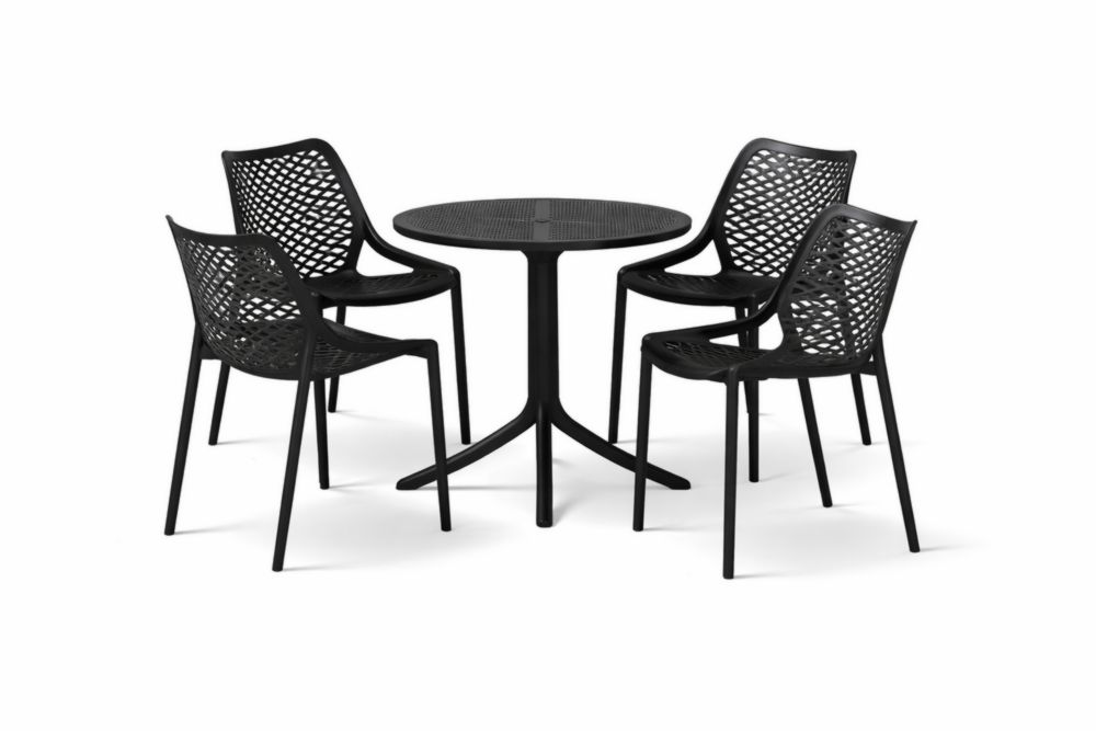 Set da Giardino in Plastica Nero con Tavolo Rotondo e 4 Sedie