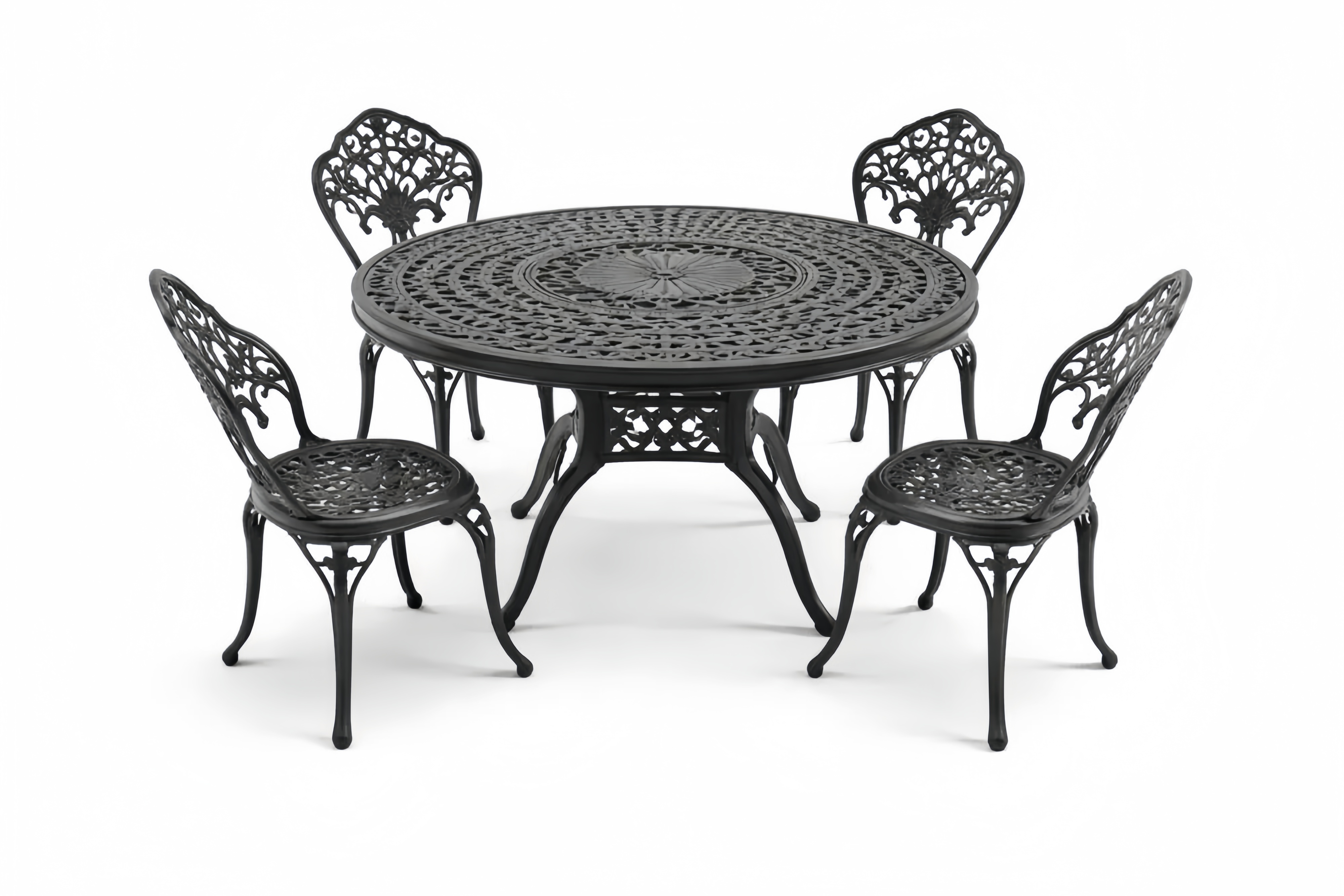 Set Tavolo e Sedie da Esterno in Alluminio Nero Rotondo