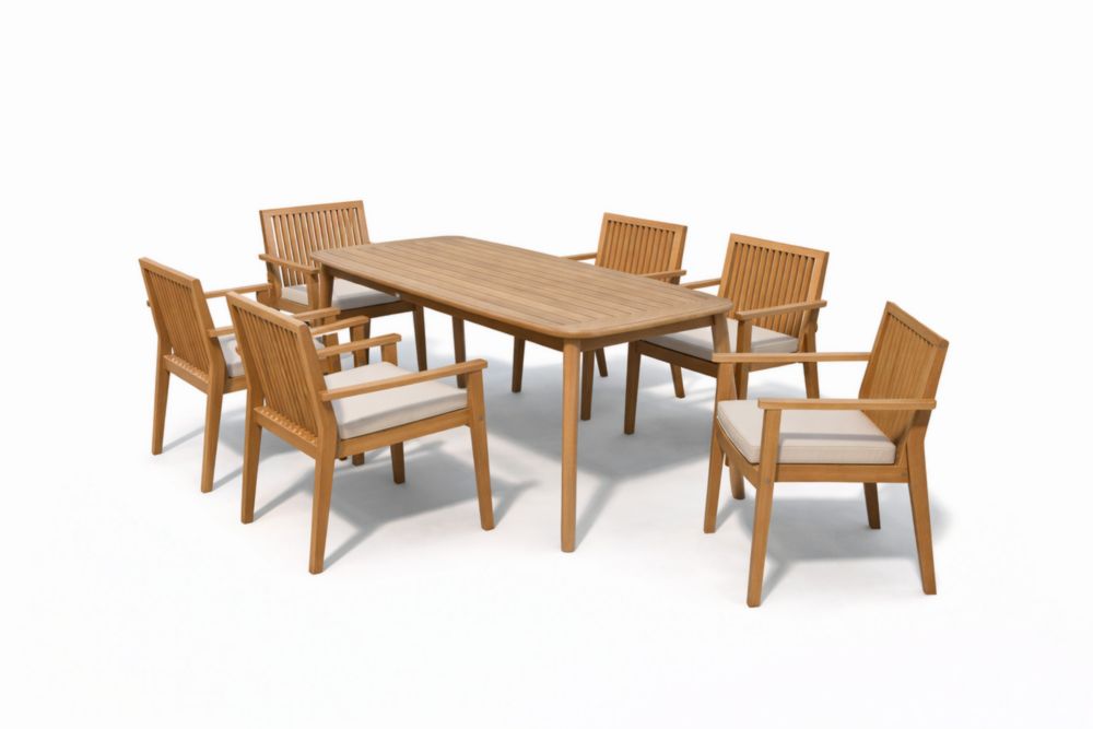 Set da Pranzo da Esterno in Teak con 6 Sedie Cuscinate