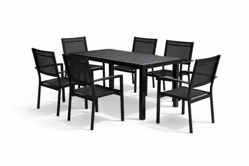 Set Tavolo e Sedie da Esterno Nero in Alluminio e Textilene