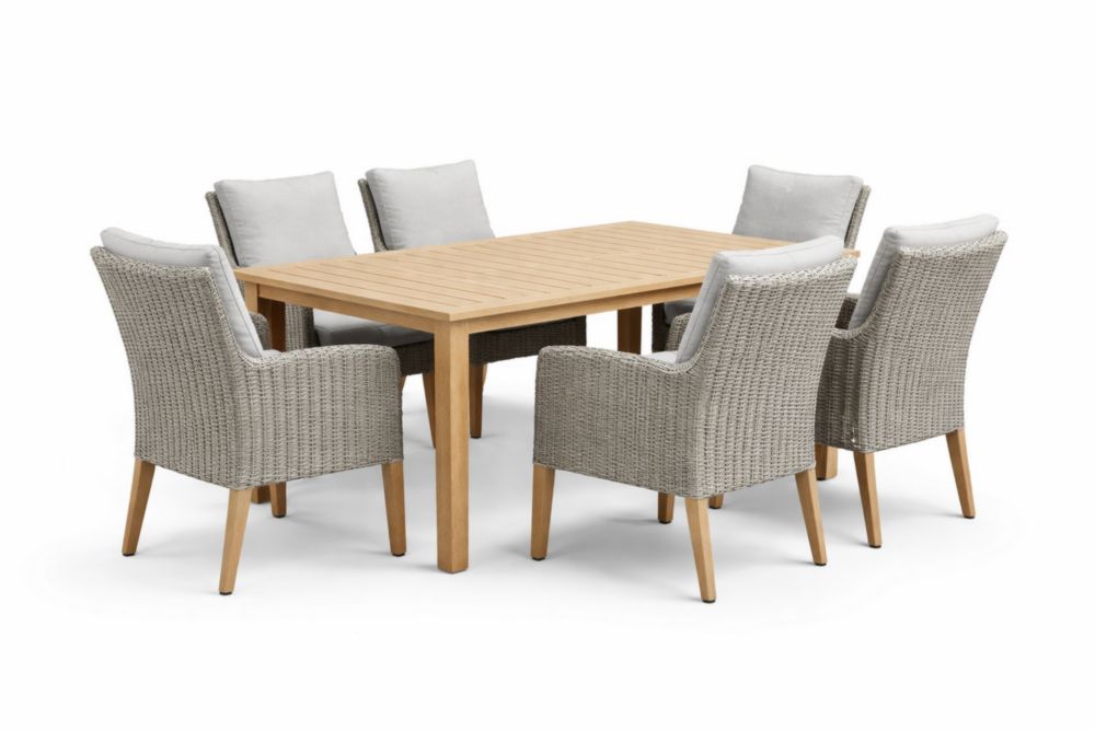 Set Tavolo Rettangolare in Legno con 6 Sedie in Rattan