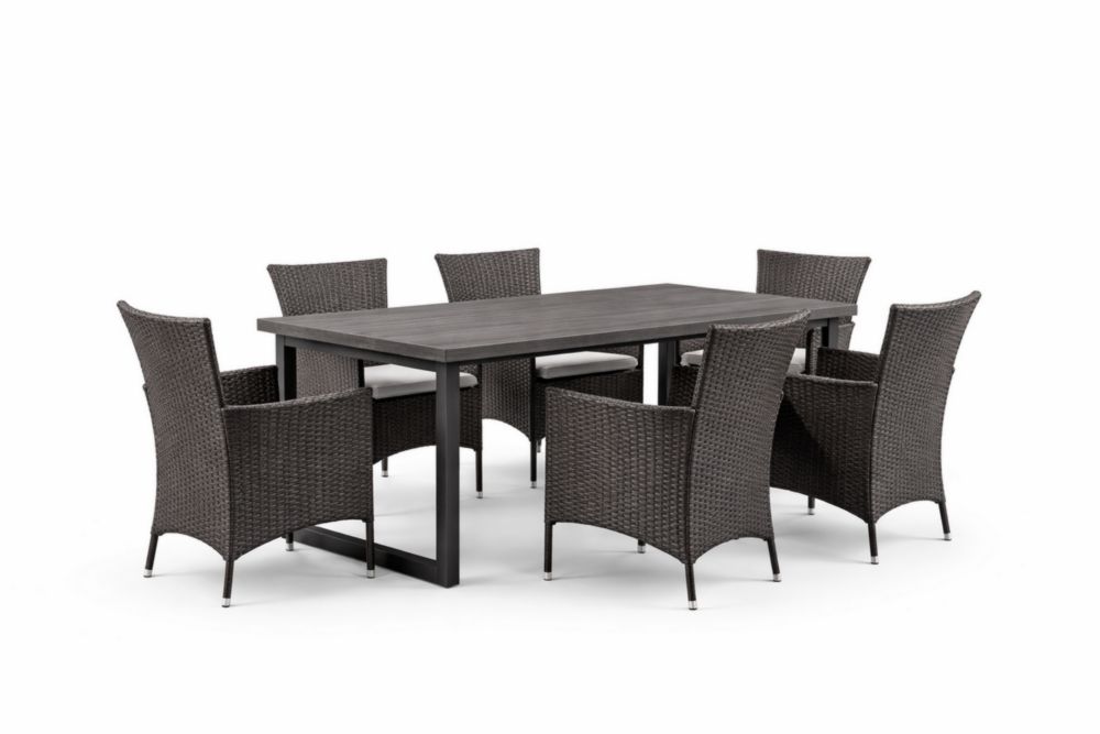 Set da Giardino Tavolo in Composito e Sedie in Rattan Sintetico