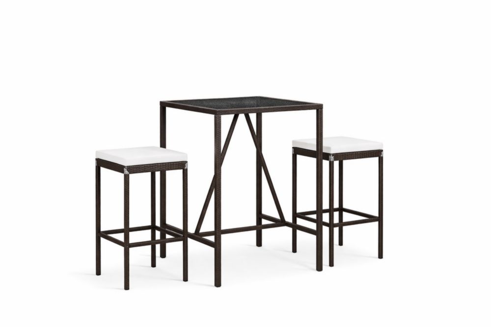 Set tavolo da pranzo da esterno in Rattan e acciaio inossidabile Nero con Cuscini Bianchi