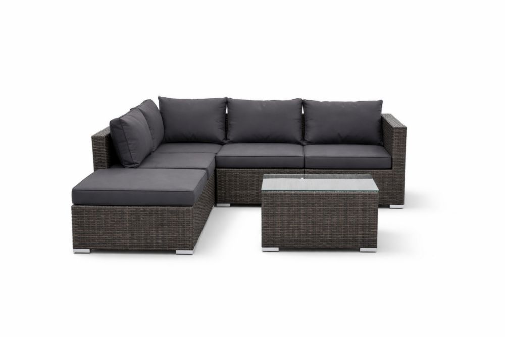 Set Divano Angolare da Giardino in Rattan Grigio con Tavolino e Cuscini