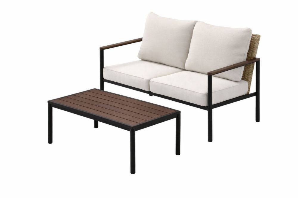 Set salotto da giardino in Acciaio inossidabile e  Legno  massello con cuscini in poliestere