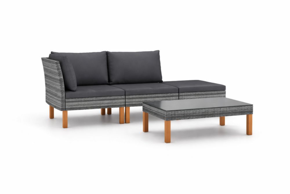 Set Divano da Esterno in Rattan Sintetico Grigio e teak con Tavolino