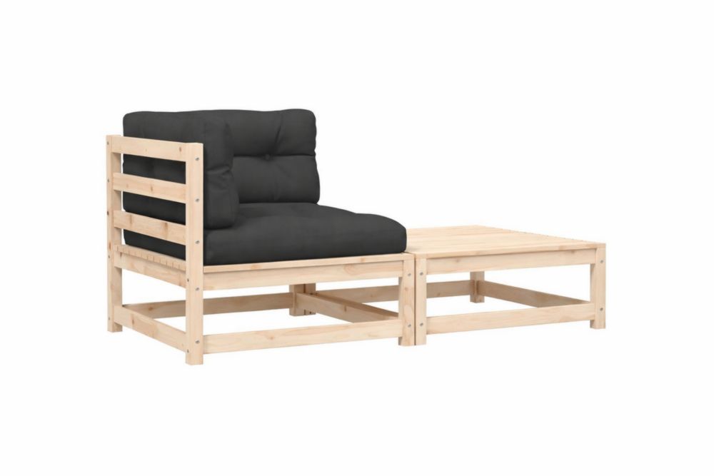 Set Divano in Legno di Pino con Cuscini Neri