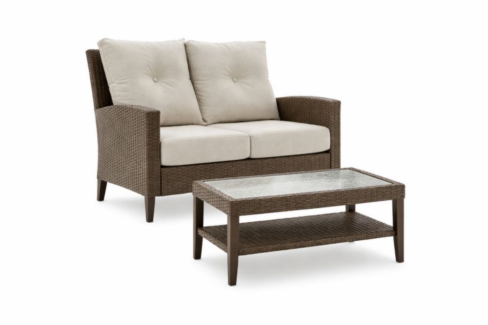 Set divano 2 posti in rattan con tavolino in vetro temperato