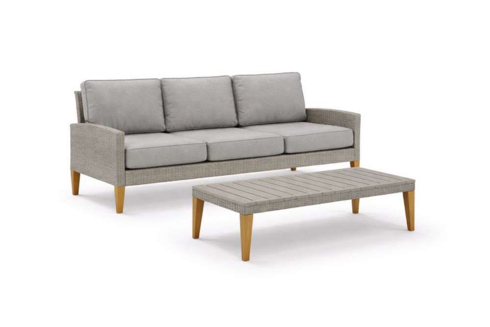 Set divano a 3 posti con tavolino in rattan sintetico e Legno  massello