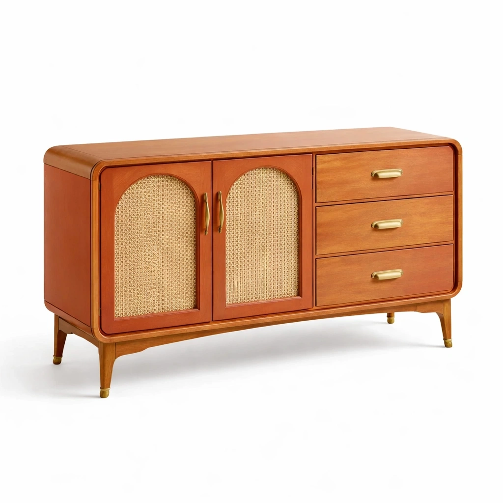 Aparador de madera marron con raton y tiradores metalicos-TimberAndNest