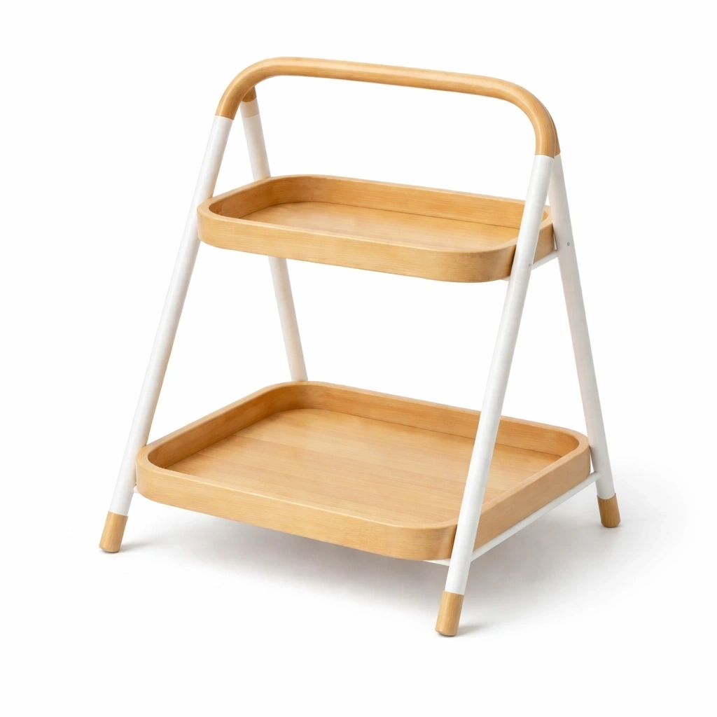 Estanteria auxiliar moderna de dos niveles en madera natural-TimberAndNest