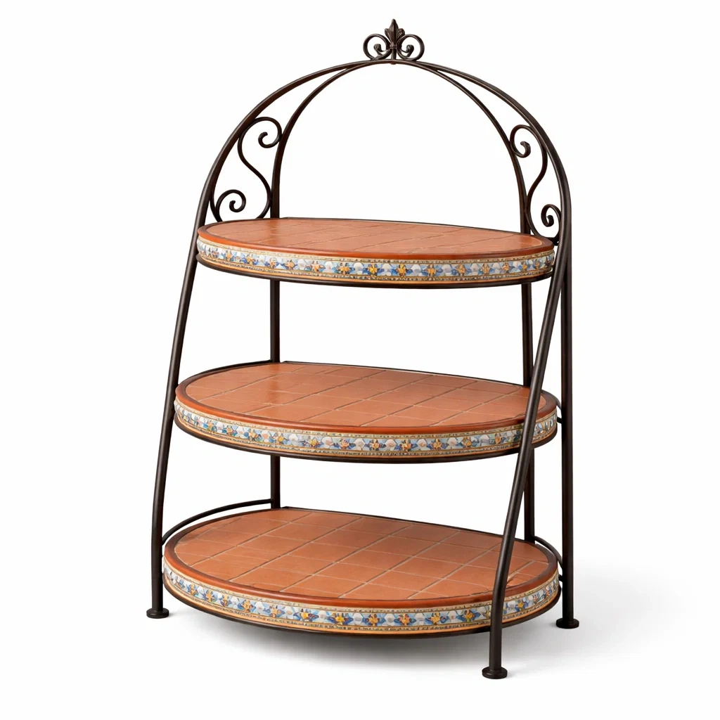 Estanteria decorativa de tres niveles con ceramica terracota-TimberAndNest