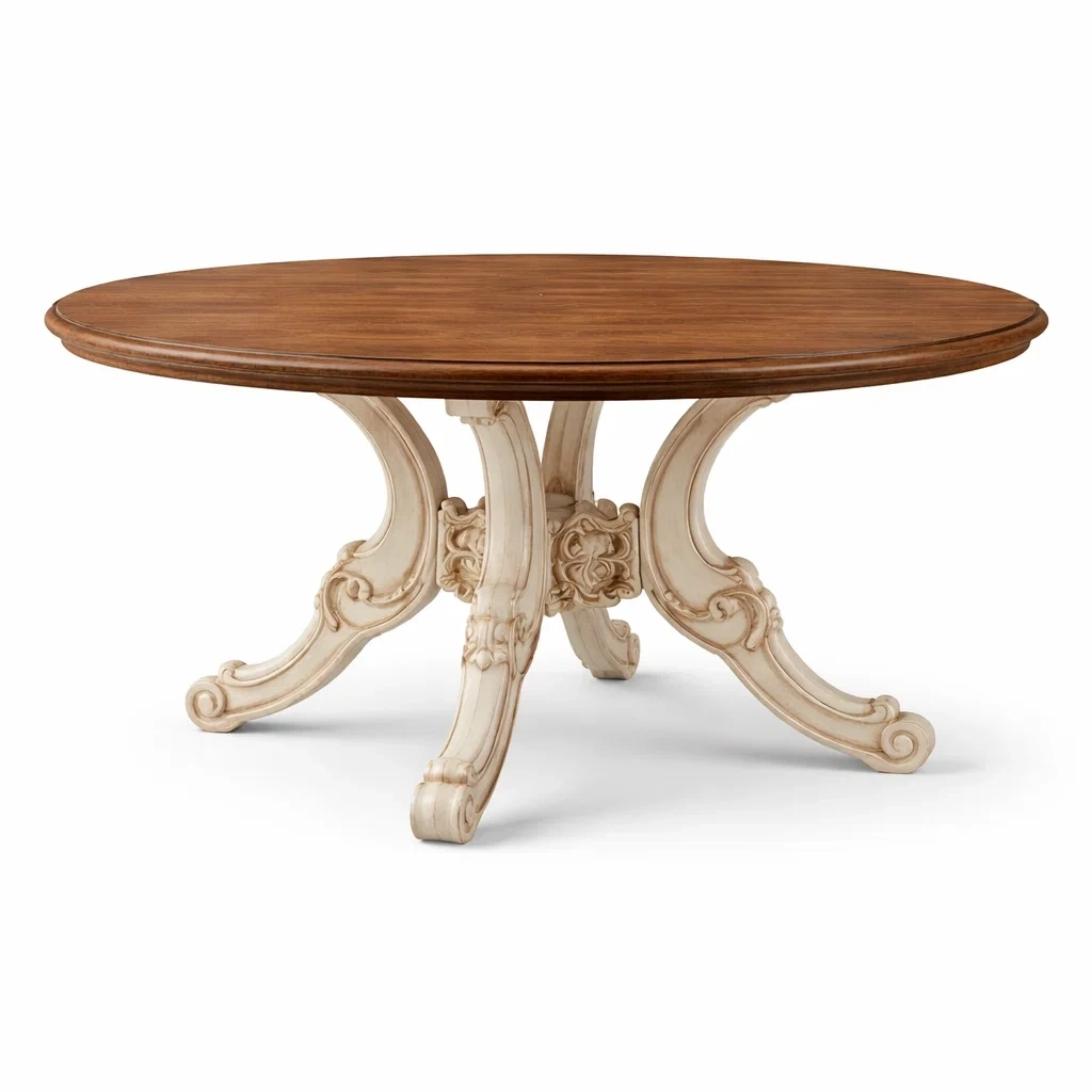 Mesa de comedor redonda clasica de madera maciza-TimberAndNest