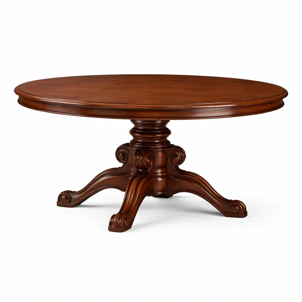 Mesa de comedor redonda tradicional de madera oscura-TimberAndNest