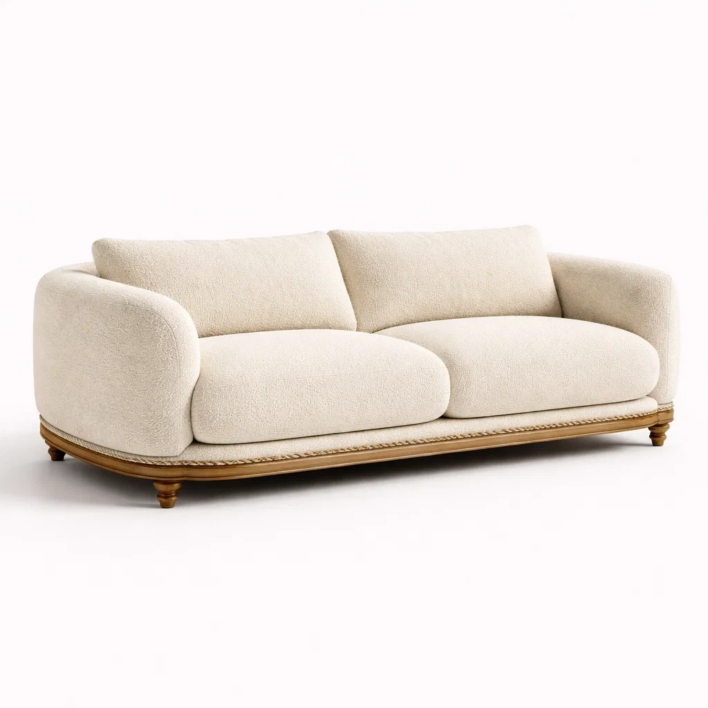 Sofa tapizado de tres plazas color beige clasico-TimberAndNest