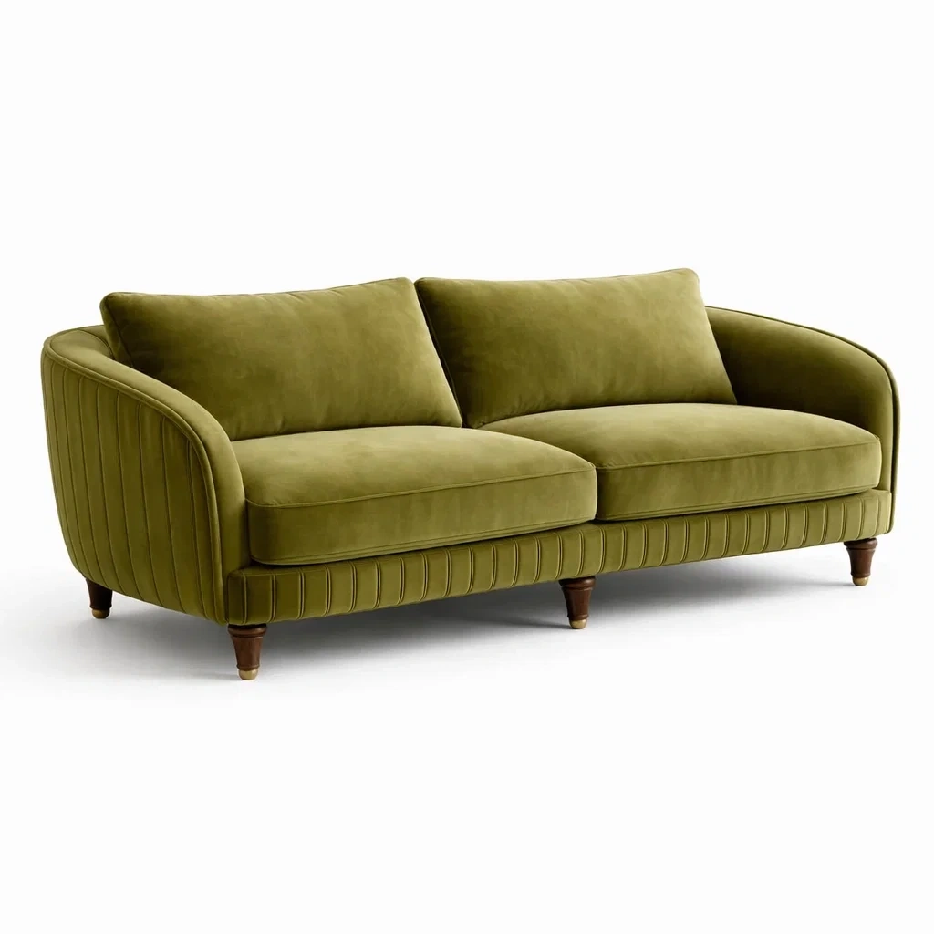 Sofa tapizado de tres plazas color verde oliva-TimberAndNest