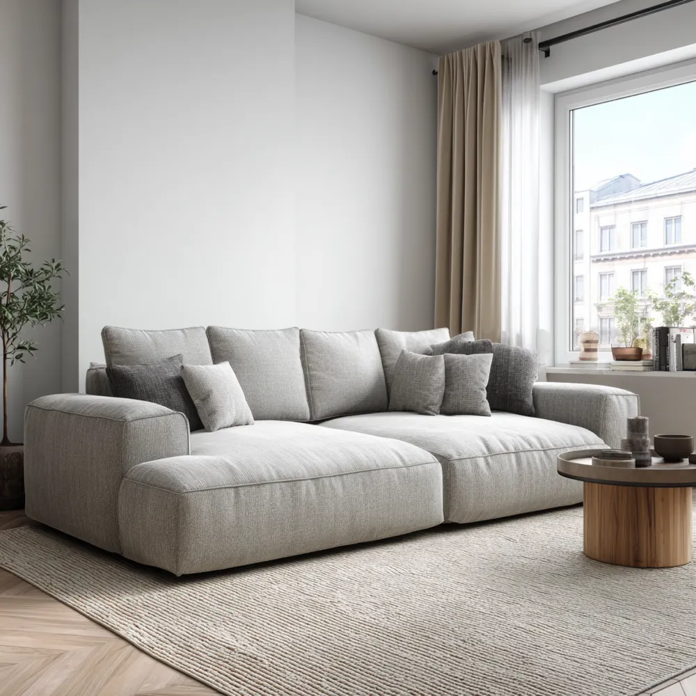 Canapé d'angle 250x100x80 cm - Tissu doux - Gris clair - Design contemporain