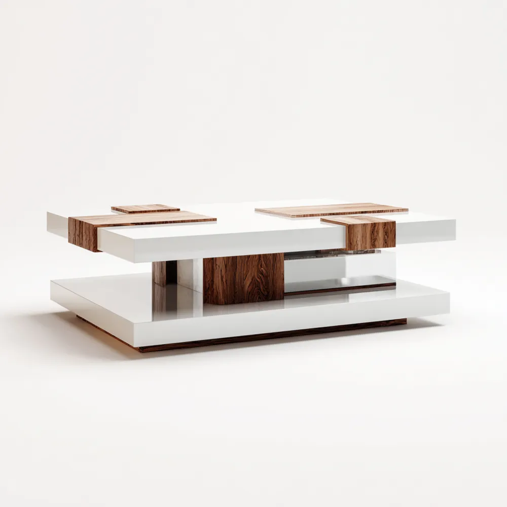 Table basse 120x70x35 cm Bois et Métal Laqué Blanc - Design Contemporain