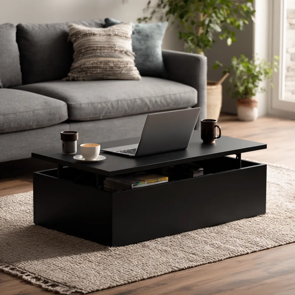 Table basse noire – Bois composite – 100x60x30 cm