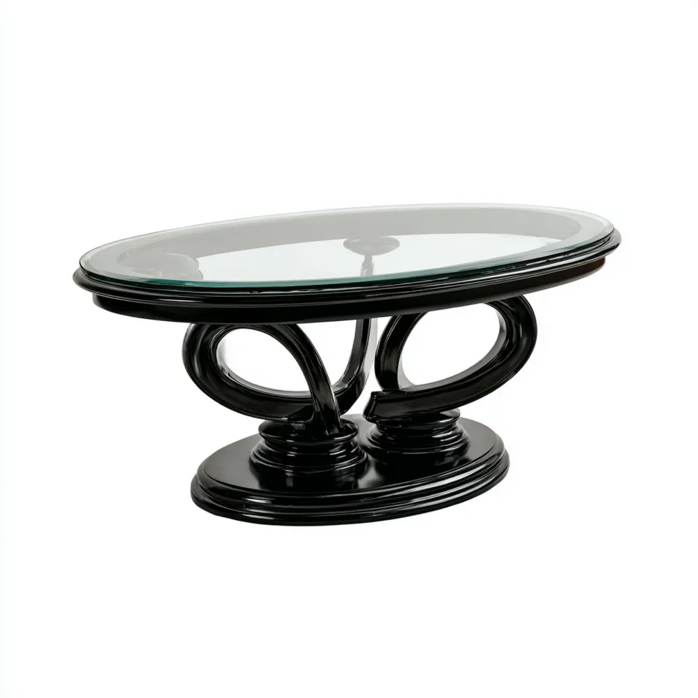 Table basse ovale Verre trempé 120x60x45 cm – Noir – Design moderne