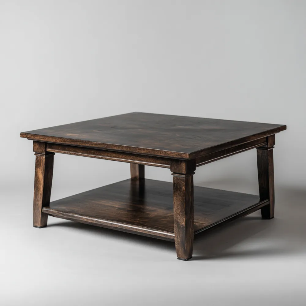 Table basse en bois massif 90x90x45 cm – Couleur Foncé – Design rustique