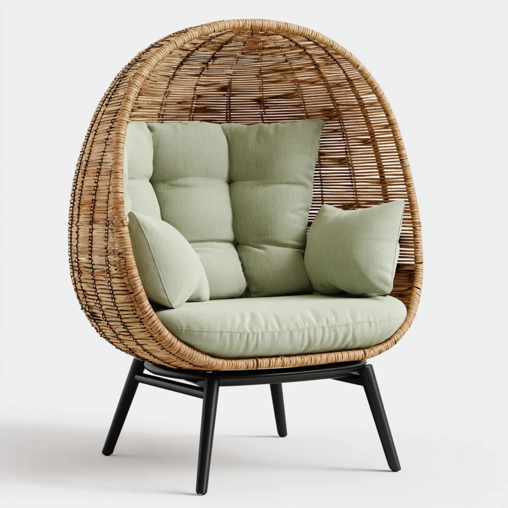 Fauteuil œuf de jardin en rotin 100x120x90 cm - Vert Clair - Design Confortable